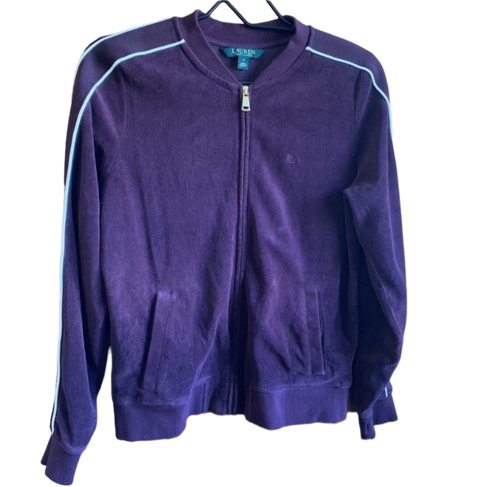Lauren Ralph Lauren Purple Velvet Track Full Zip Jacket Y2K Track Womens Small
